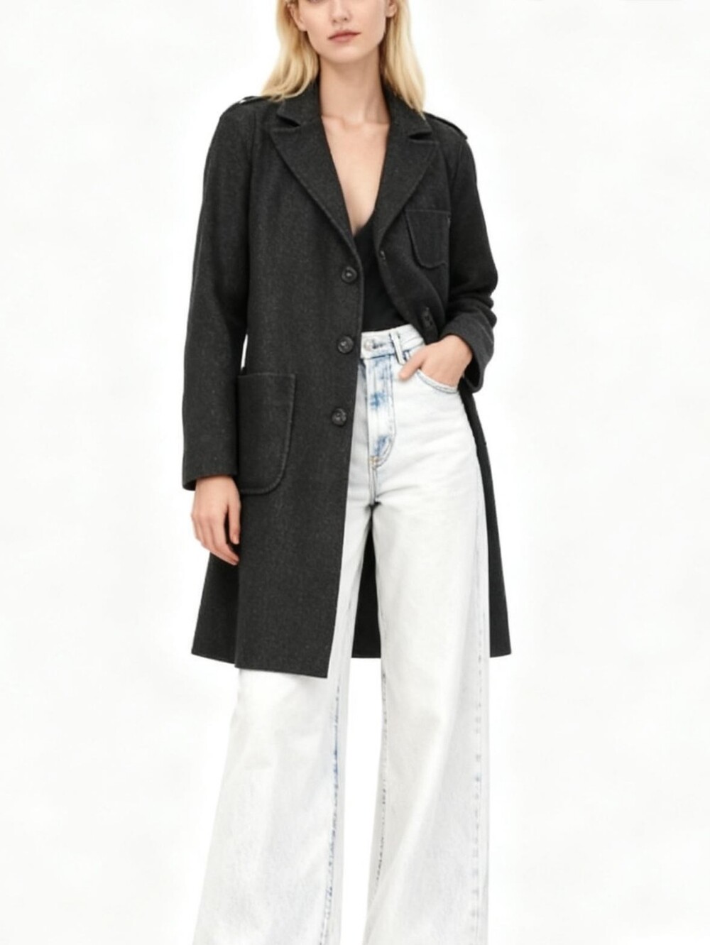 Hartford Wool Blend Trench Jacket Size S